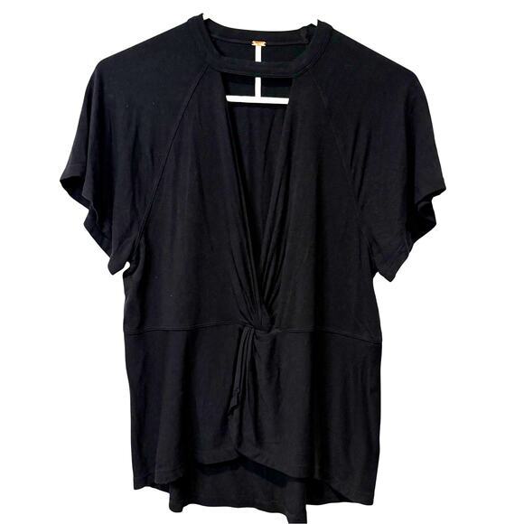 Free People Women's Deep V-neck Knot Front T-shirt Blouse Size Small‎ Rayon - Picture 1 of 6